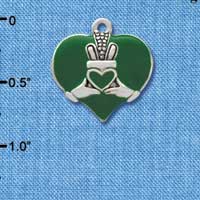 C3672 tlf - Large 2-D Claddagh on Green Heart - Silver Charm (6 per package)