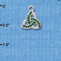 C3673 tlf - Small 2-D Green Trinity Knot - Silver Charm (6 per package)