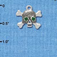 C3679 tlf - Good Luck Skull with Four Leaf Clovers - Silver Charm (6 per package)