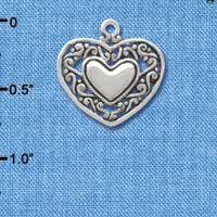 C3746 tlf - 2-D Silver Heart with Scroll Border - Silver Charm (6 per package)
