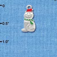 C3754 tlf - 2-D Christmas Cat with Red Hat - Silver Charm (2 per package)