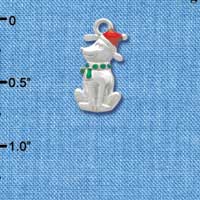 C3755 tlf - 2-D Christmas Dog with Red Hat - Silver Charm (2 per package)