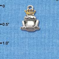 C3756 tlf - Silver Frog Prince with Gold Crown - Silver Charm (2 per package)