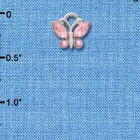 C3781 tlf - Mini Butterfly with Frosted Pink Resin Wings & Pink Swarovski Crystals - Silver Charm (6 per package)