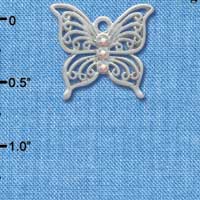 C3810 tlf - Open Silver Butterfly with 3 AB Swarovski Crystals - Silver Charm (6 per package)