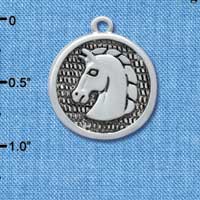 C3811 tlf - Large Classic Horse Head in Disc - Silver Charm (6 per package)