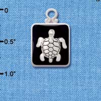 C3813 tlf - Turtle on Black Pendant with Silver Frame - Silver Charm (6 per package)