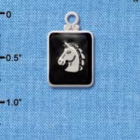 C3814 tlf - Classic Horse Head on Black Pendant with Silver Frame - Silver Charm (6 per package)