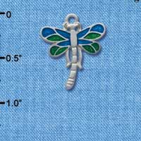 C3821 tlf - Dragonfly with Translucent Green & Blue Wings - Silver Charm (2 per package)