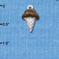 C3822 tlf - 2-D Chocolate Ice Cream Cone - Silver Charm (6 per package)