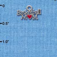 C3825 tlf - Basketball Mom with Red Heart - Silver Charm (6 per package)