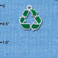 C3871 tlf - Green Enamel Recycle Symbol - Silver Charm (6 per package)