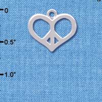 C3881 tlf - Silver Heart Peace Sign - Silver Charm (6 per package)