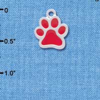 C3889 tlf - Medium Translucent Red Paw - 2 Sided - Silver Charm (6 per package)