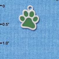 C3891 tlf - Medium Translucent Green Paw - 2 Sided - Silver Charm (6 per package)