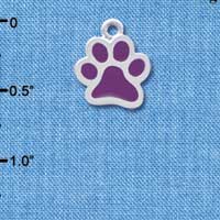 C3892 tlf - Medium Translucent Purple Paw - 2 Sided - Silver Charm (6 per package)