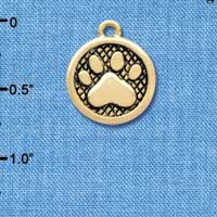 C3903 tlf - Paw in Circle - 2 Sided - Gold Charm (6 per package)