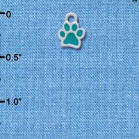 C3908 tlf - Mini Translucent Teal Paw - 2 Sided - Silver Charm (6 per package)
