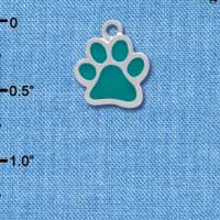 C3913 tlf - Medium Translucent Teal Paw - 2 Sided - Silver Charm (6 per package)