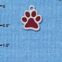 C3916 tlf - Medium Translucent Maroon Paw - 2 Sided - Silver Charm (6 per package)