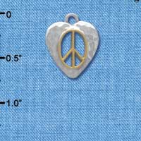 C3917 tlf - Gold Peace Sign inside Silver Heart - 2 Sided - Silver Charm (6 per package)