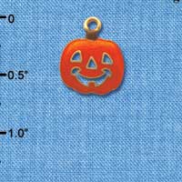 C3929 tlf - Translucent Orange Jack O'Lantern Pumpkin - Gold Charm (6 charms per package)