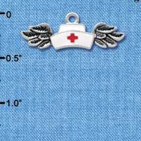 C3942 tlf - Enamel Nurse Hat with Wings - Silver Charm (6 per package)