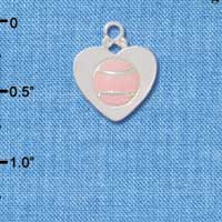 C3951 tlf - Pink Softball in Silver Heart - Silver Charm (6 per package)