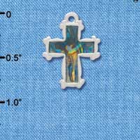 C3971 tlf - Abalone Shell 2-D Cross - Silver Charm (2 per package)