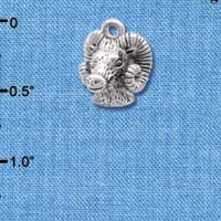 C3977 tlf - Medium 3-D Silver Ram Head - Im. Rhodium Charm (6 per package)