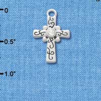 C3293 - Silver Ribbon with Scrollwork & Clear Swarovski Crystal - Silver Charm ( 6 charms per package)