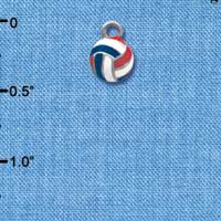 C4024 tlf - Red, White & Blue Volleyball - 2-D - Im. Rhodium Charm (6 per package)