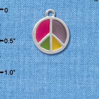 C4029 tlf - Bright Translucent Multicolored Peace Sign - Silver Charm (6 per package)