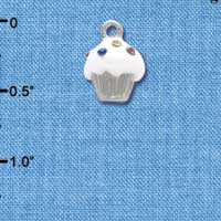 C4031 tlf - Small White Cupcake with Multicolored Swarovski Crystal Sprinkles - Silver Charm (6 per package)