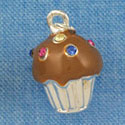 C4032-14 tlf - Chocolate Cupcake with Multicolored Swarovski Crystal Sprinkles - Silver Charm (6 per package)