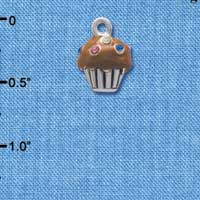 C4032 tlf - Small Chocolate Cupcake with Multicolored Swarovski Crystal Sprinkles - Silver Charm (6 per package)