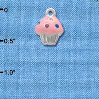 C4033 tlf - Small Pink Cupcake with Multicolored Swarovski Crystal Sprinkles - Silver Charm (6 per package)