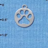 C4034 tlf - Circle with Cut Out Paw - Im. Rhodium Plated Charm (6 per package)