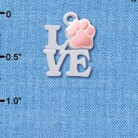 C4045 tlf - Silver Love with Pink Paw - Silver Charm (6 per package)