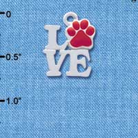 C4046 tlf - Silver Love with Red Paw - Silver Charm (6 per package)