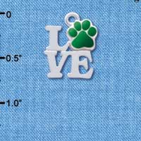 C4049 tlf - Silver Love with Green Paw - Silver Charm (6 per package)