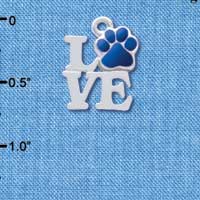 C4050 tlf - Silver Love with Royal Blue Paw - Silver Charm (6 per package)