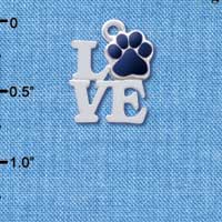C4051 tlf - Silver Love with Navy Blue Paw - Silver Charm (6 per package)