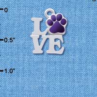 C4052 tlf - Silver Love with Purple Paw - Silver Charm (6 per package)