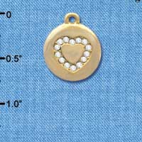 C4057 tlf - Disc with Swarovski Crystal Heart - Gold Charm (2 per package)