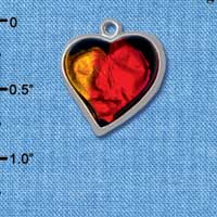 C4072* tlf - Pink, Orange, Yellow Resin Heart in Floral Heart Frame - Silver Plated Charm