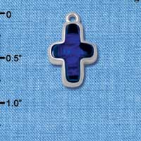 C4075* tlf - Blue Resin Thin Cross in Floral Thin Cross Frame - Silver Plated Charm
