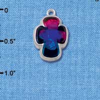 C4077* tlf - Blue, Purple, Pink Resin Celtic Cross in Floral Celtic Cross Frame - Silver Plated Charm