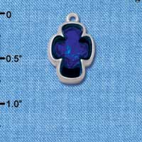 C4079* tlf - Blue Resin Celtic Cross in Floral Celtic Cross Frame - Silver Plated Charm