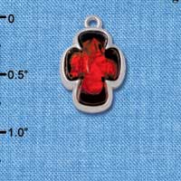 C4080* tlf - Pink, Orange, Yellow Resin Celtic Cross in Floral Celtic Cross Frame - Silver Plated Charm